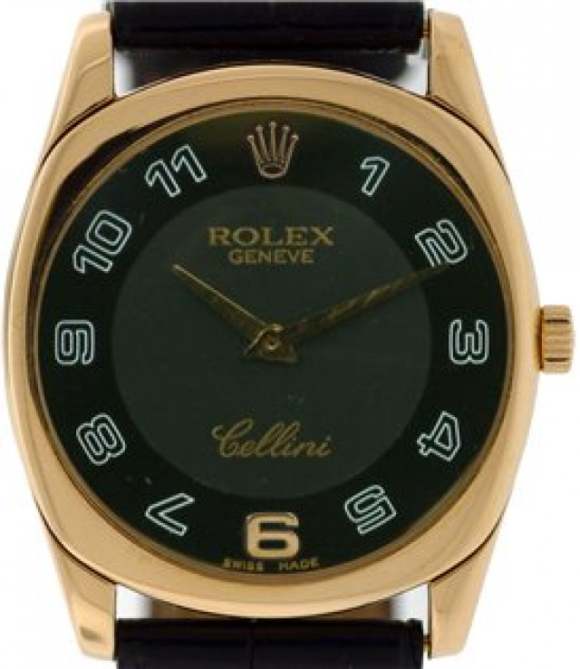 Rolex 4233 Yellow Gold on Strap Black with White Arabic & Gold 6